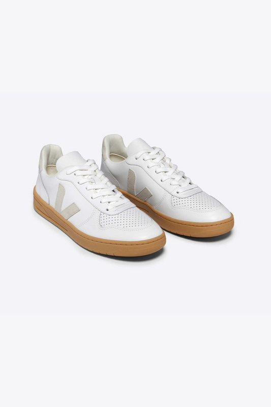 TÊNIS VEJA - V-10 LEATHER EXTRA-WHITE_NATURAL 1000